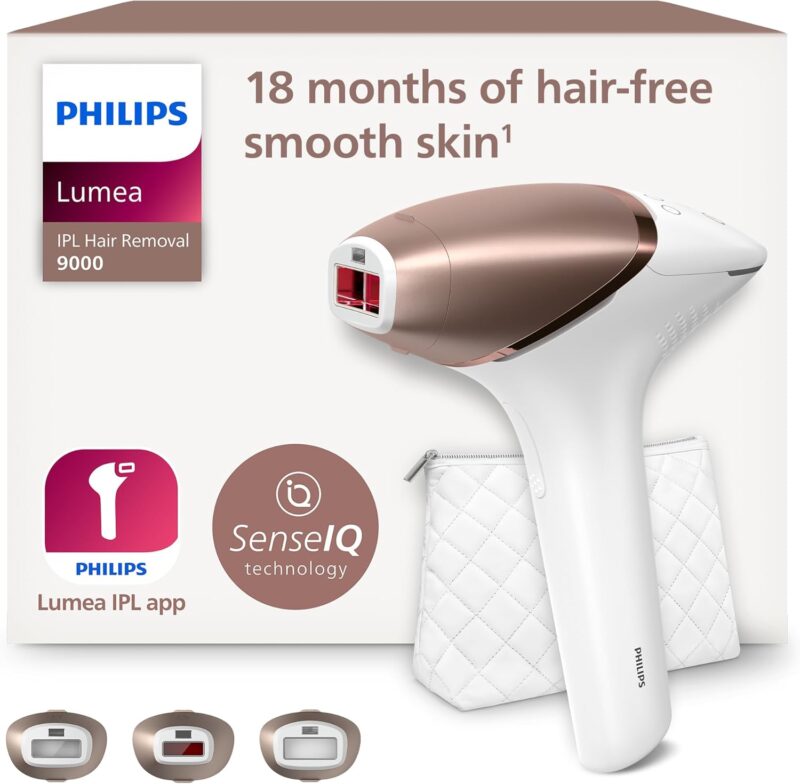 Philips Lumea IPL Hair Removal 9000 Series, Light-based, Wireless Hair Removal for Long-Lasting Smooth Skin, Includes 3 Attachments for Body, Face, Precision, Rose Colour, BRI955