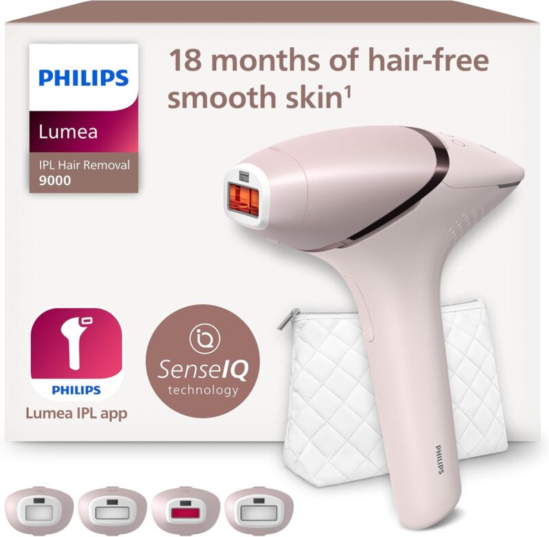 Philips Lumea 9000 Series IPL Hair Removal Device - Hair Removal Device with SenseIQ Technology, 4 Attachments for Body, Face, Bikini and Underarms, Cordless Use (Model BRI957/00)