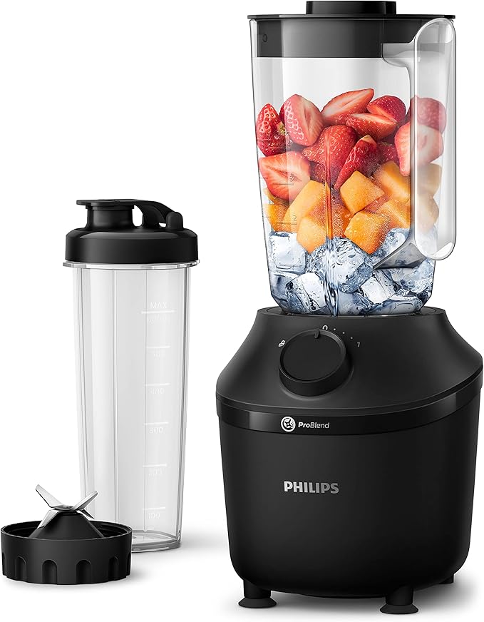 Philips HR2041/41 Blender (450 Watt, ProBlend Technology, 1.9 Liter Plastic Container, Includes Drinking Bottle) Black