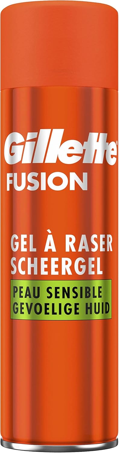 Gillette Fusion Shaving Gel for Men, Almond Oil, Sensitive Skin, 5-fold Effect: Cleanses, Moisturizes, Protects, Refreshes and Soothes, 200 ml