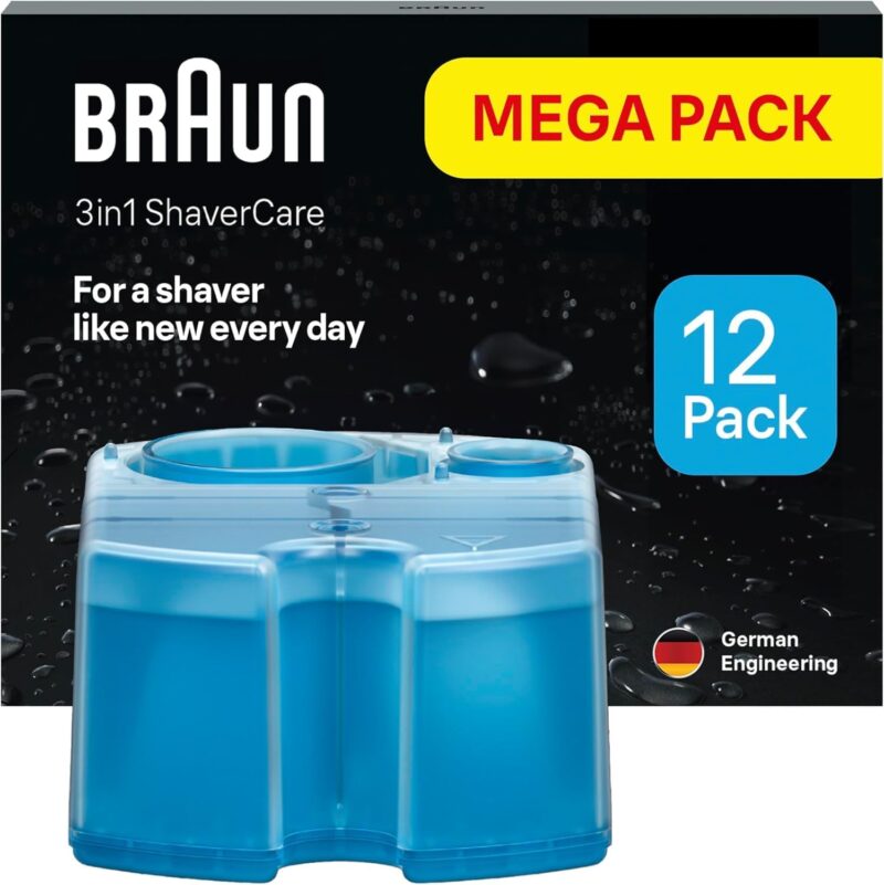 Braun 3-in-1 ShaverCare Cleaning Cartridges for Cleaning Stations - Original Cartridges - Cleans Razors 10x Better Than Water, Shaver Head Cleaner, Removes Hair and Skin Particles - Pack of 12