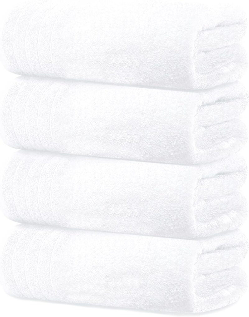 Tens Towels Pack of 4 Extra Large Bath Towels 30 x 60 Inches, 100% Cotton, Larger & Lighter Weight, Quicker to Dry, Super Soft and Absorbent, Perfect for Bathroom, White