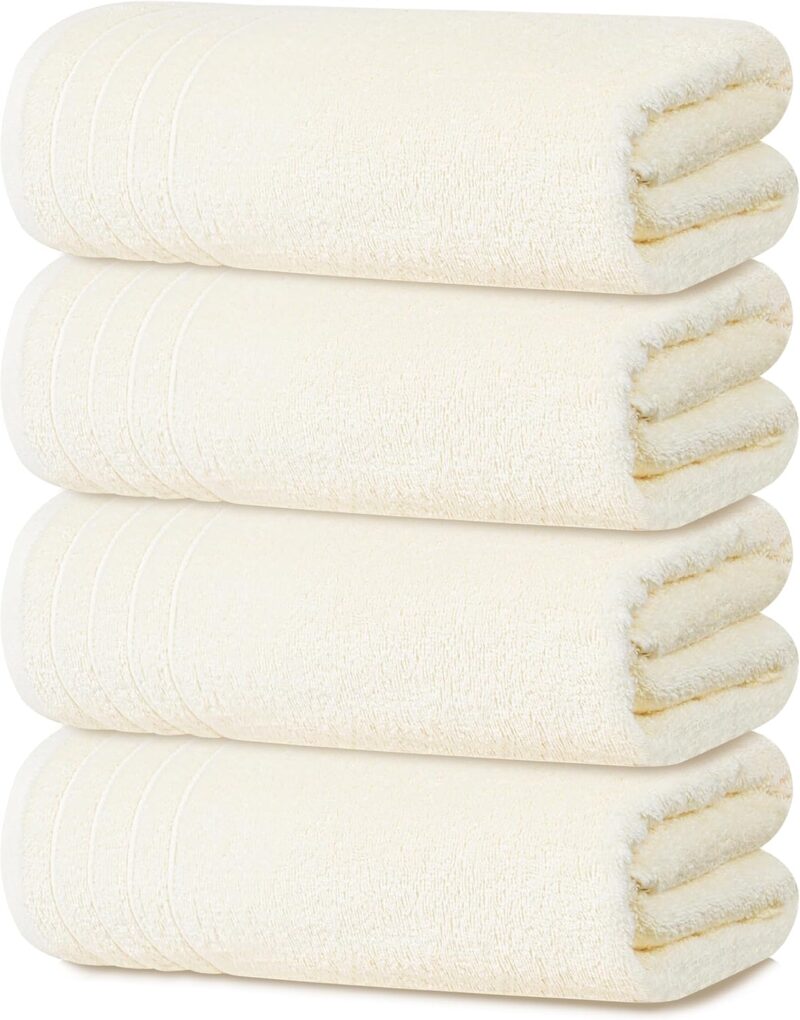 Tens Towels Pack of 4 Extra Large Bath Towels 30 x 60 Inches, 100% Cotton, Larger & Lighter Weight, Quicker to Dry, Super Soft and Absorbent, Perfect for Bathroom, Cream
