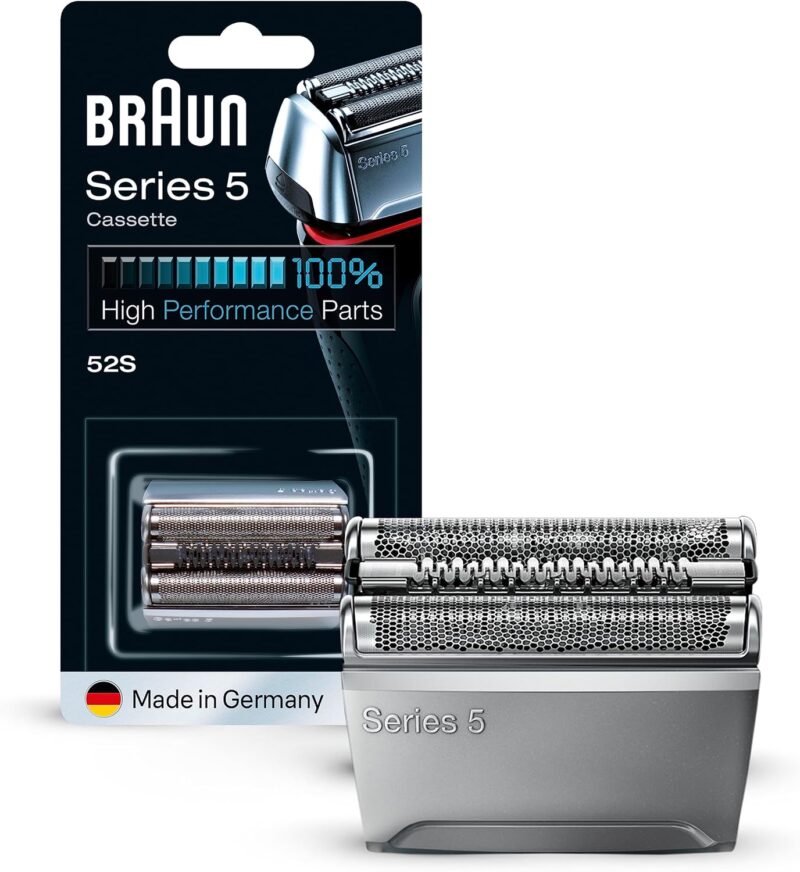 Braun electric shaver head replacement 52S, compatible with Series 5 shavers, silver