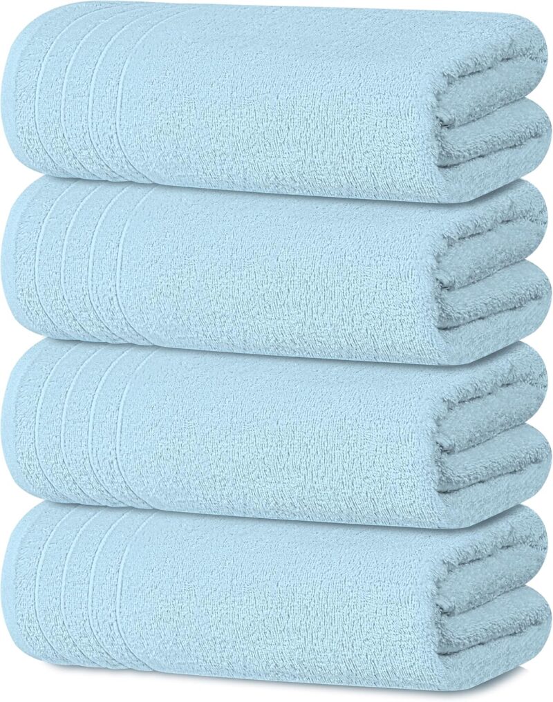 Tens Towels Pack of 4 Extra Large Bath Towels 30 x 60 Inches, 100% Cotton, Larger & Lighter Weight, Quicker to Dry, Super Soft and Absorbent, Perfect for Bathroom, Sky Blue