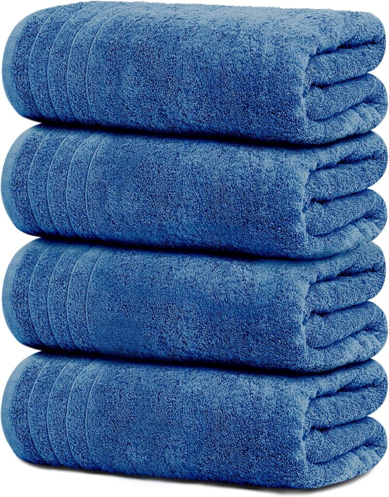 Tens Towels Pack of 4 Extra Large Bath Towels 30 x 60 Inches, 100% Cotton, Larger & Lighter Weight, Quicker to Dry, Super Soft and Absorbent, Perfect for Bathroom, Blue