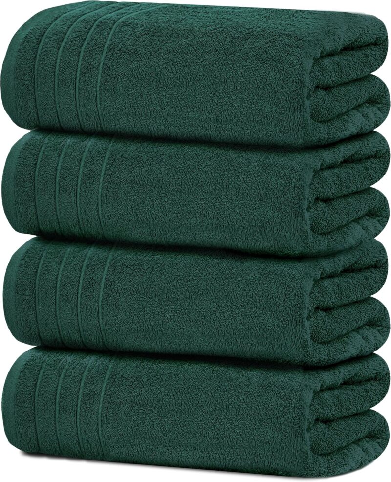 Tens Towels Pack of 4 Extra Large Bath Towels 30 x 60 Inches, 100% Cotton, Larger & Lighter Weight, Quicker to Dry, Super Soft and Absorbent, Perfect for Bathroom, Hunter Green
