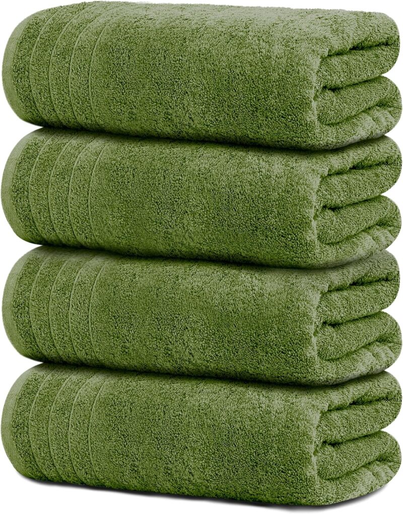Tens Towels Pack of 4 Extra Large Bath Towels 30 x 60 Inches, 100% Cotton, Larger & Lighter Weight, Quicker to Dry, Super Soft and Absorbent, Perfect for Bathroom, Green