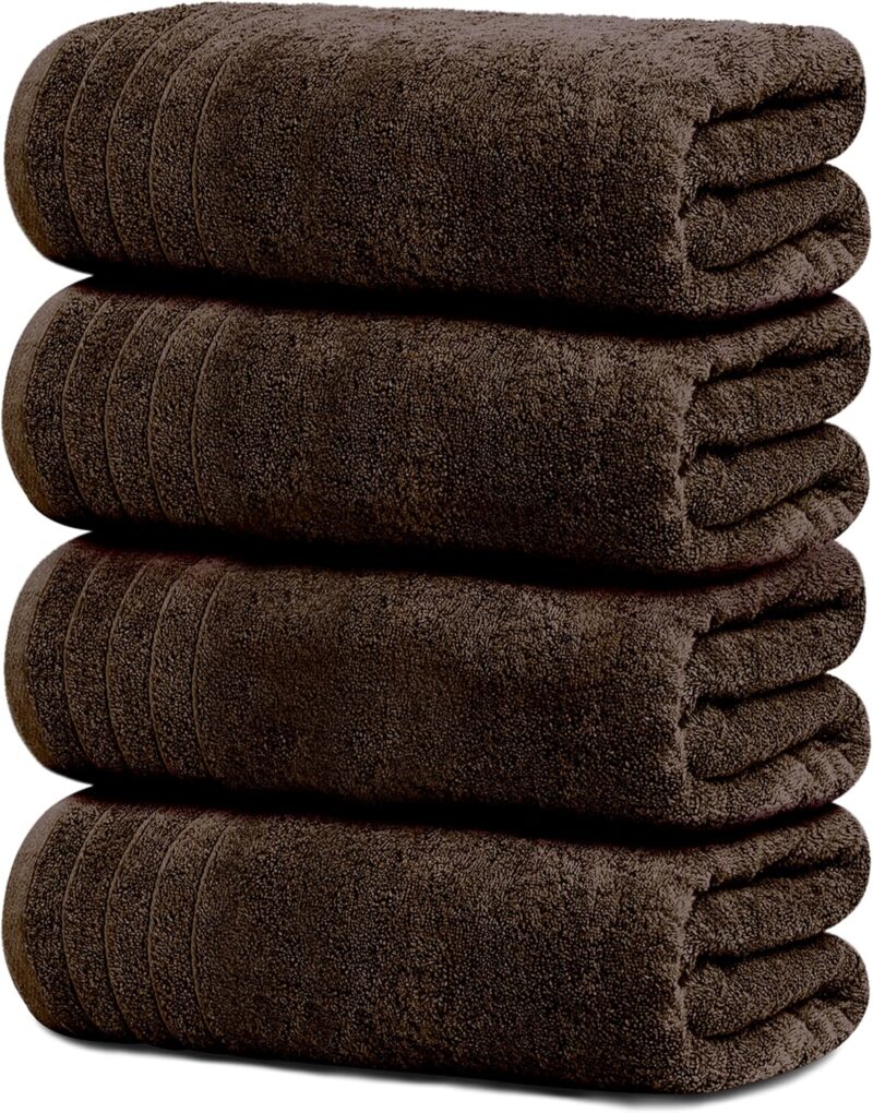 Tens Towels Pack of 4 Extra Large Bath Towels 30 x 60 Inches, 100% Cotton, Larger & Lighter Weight, Quicker to Dry, Super Soft and Absorbent, Perfect for Bathroom, Brown
