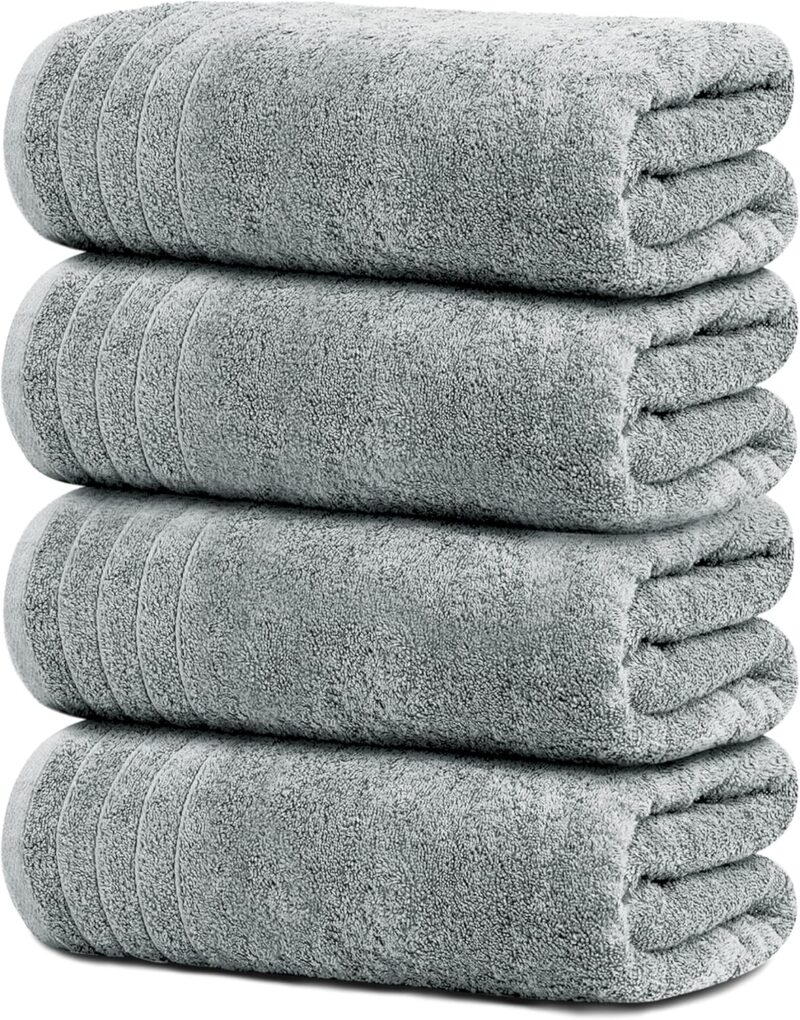 Tens Towels Pack of 4 Extra Large Bath Towels 30 x 60 Inches, 100% Cotton, Larger & Lighter Weight, Quicker to Dry, Super Soft and Absorbent, Perfect for Bathroom, Cool Grey