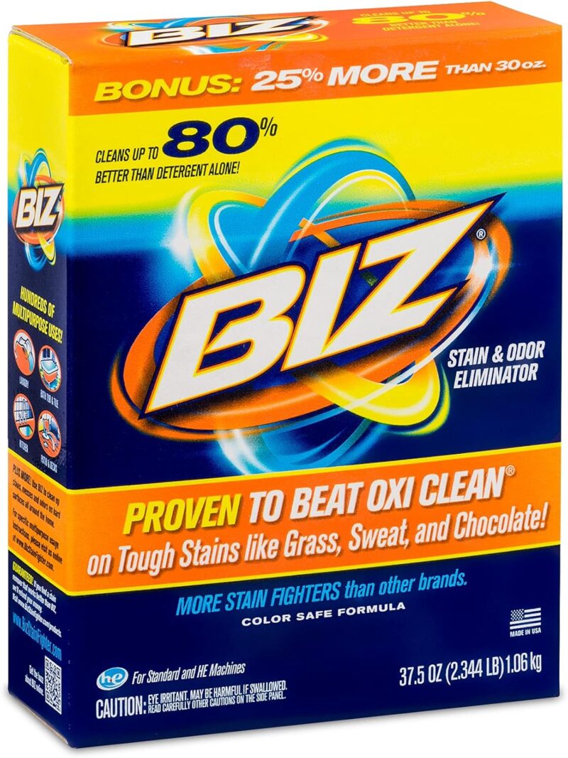 Biz Powder, Laundry Detergent Booster, Stain & Odor Removal - 8-Pack, 37.5 Ounce Boxes